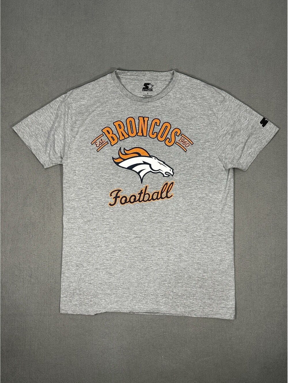 Denver Broncos Starter T Shirt Men Large Gray NFL Football Graphic Logo Tee